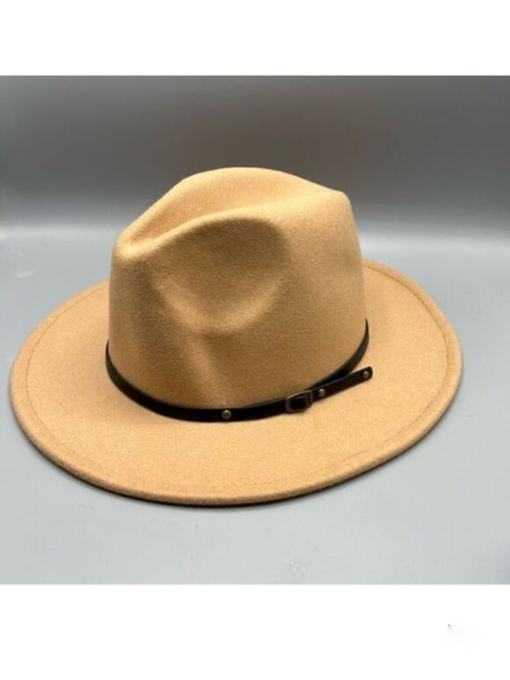Wide Brim Fedora with Buckle Trim Felt Wool Blend Panama Hat NWOT
